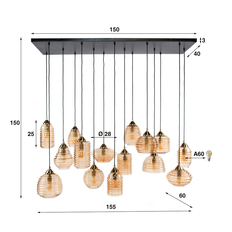 Hanglamp Rib Glass 5+5+5L